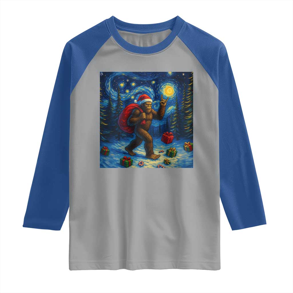 Bigfoot Christmas Raglan Shirt Starry Night Van Gogh - Wonder Print Shop