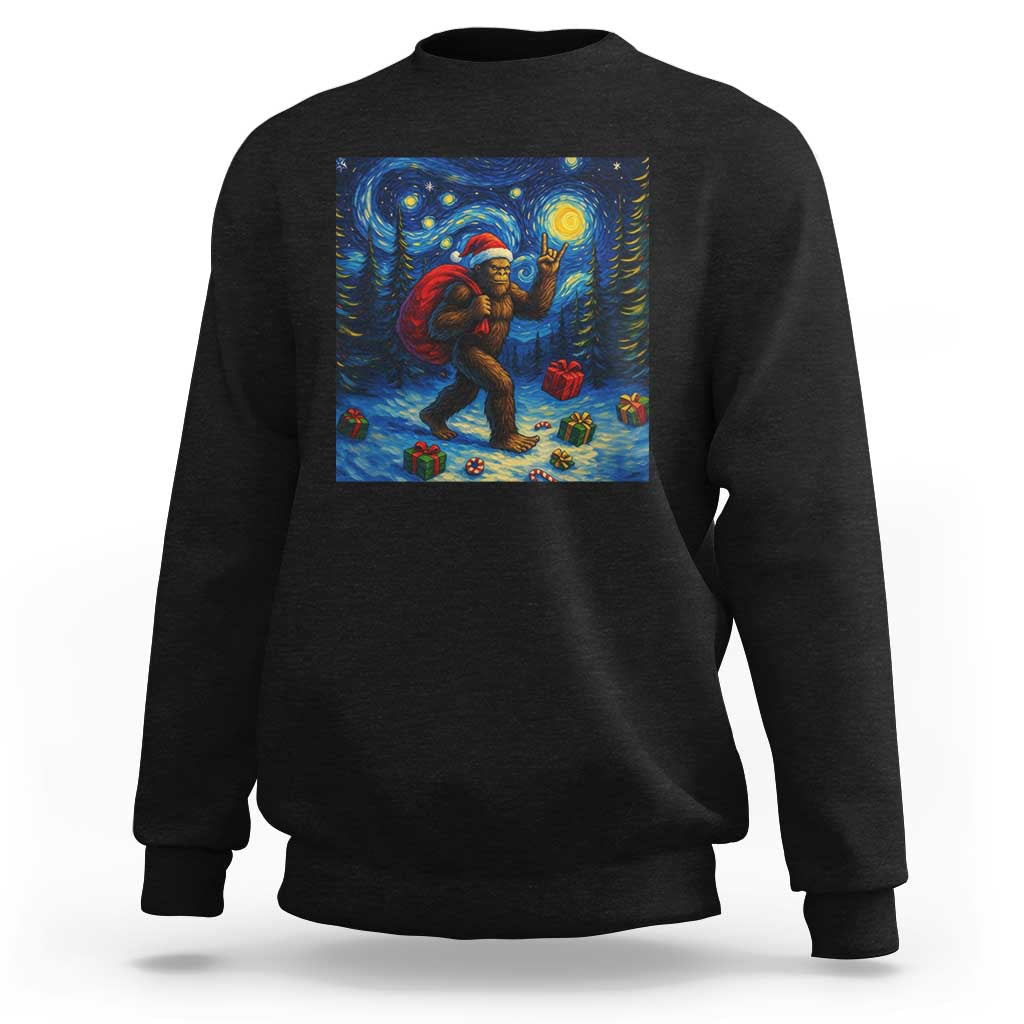 Bigfoot Christmas Sweatshirt Starry Night Van Gogh - Wonder Print Shop
