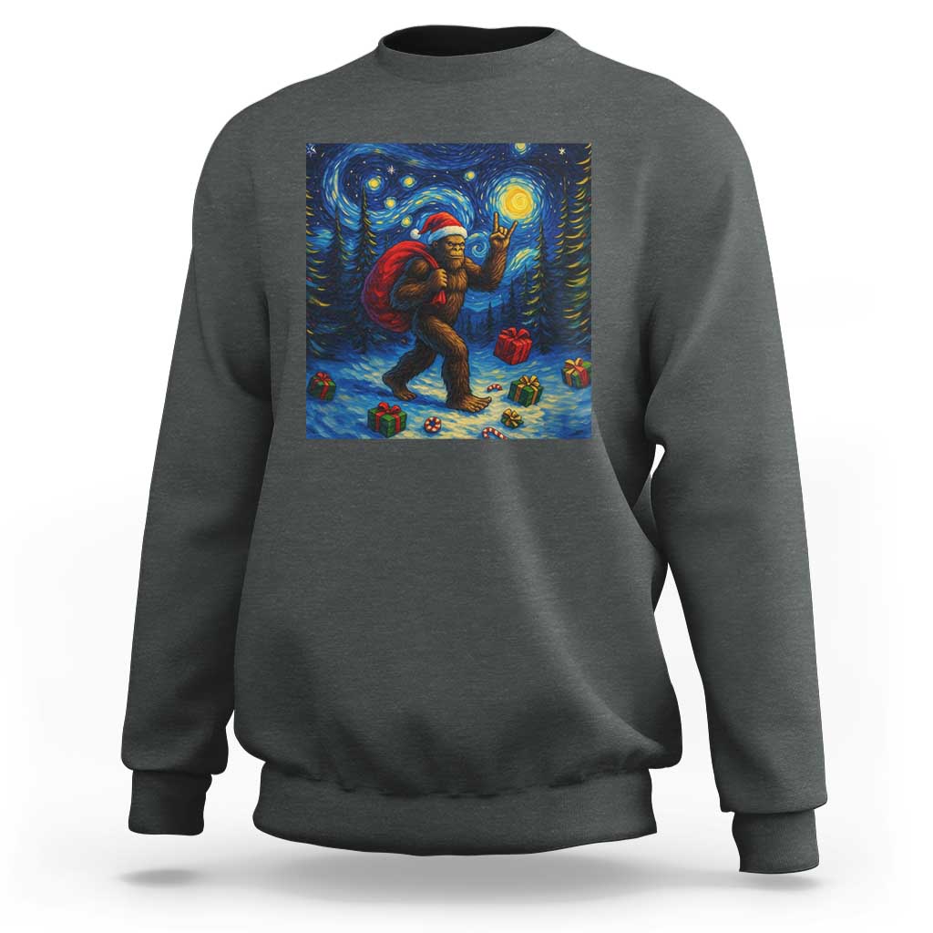 Bigfoot Christmas Sweatshirt Starry Night Van Gogh - Wonder Print Shop