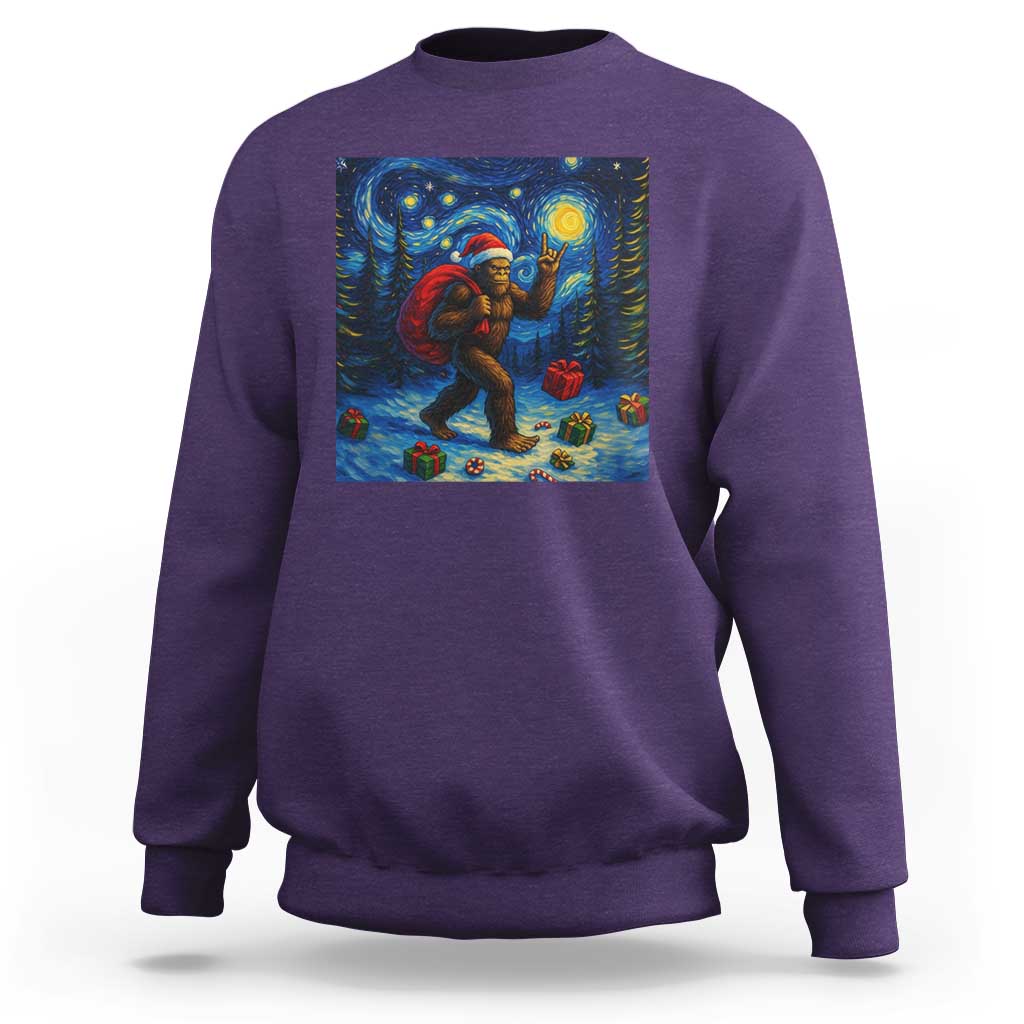 Bigfoot Christmas Sweatshirt Starry Night Van Gogh - Wonder Print Shop