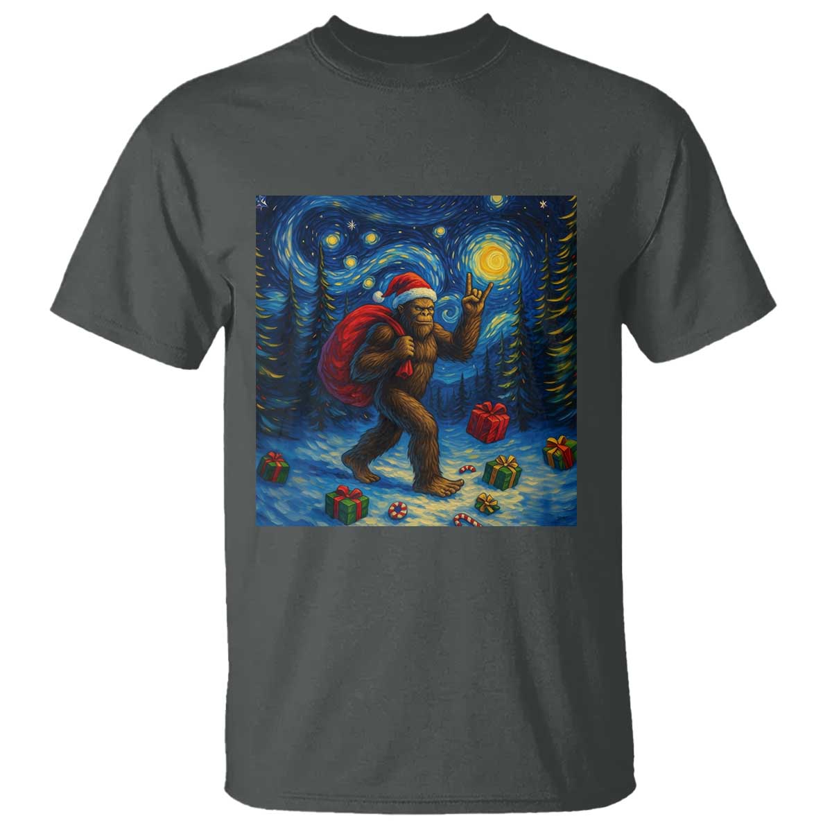 Bigfoot Christmas T Shirt Starry Night Van Gogh - Wonder Print Shop