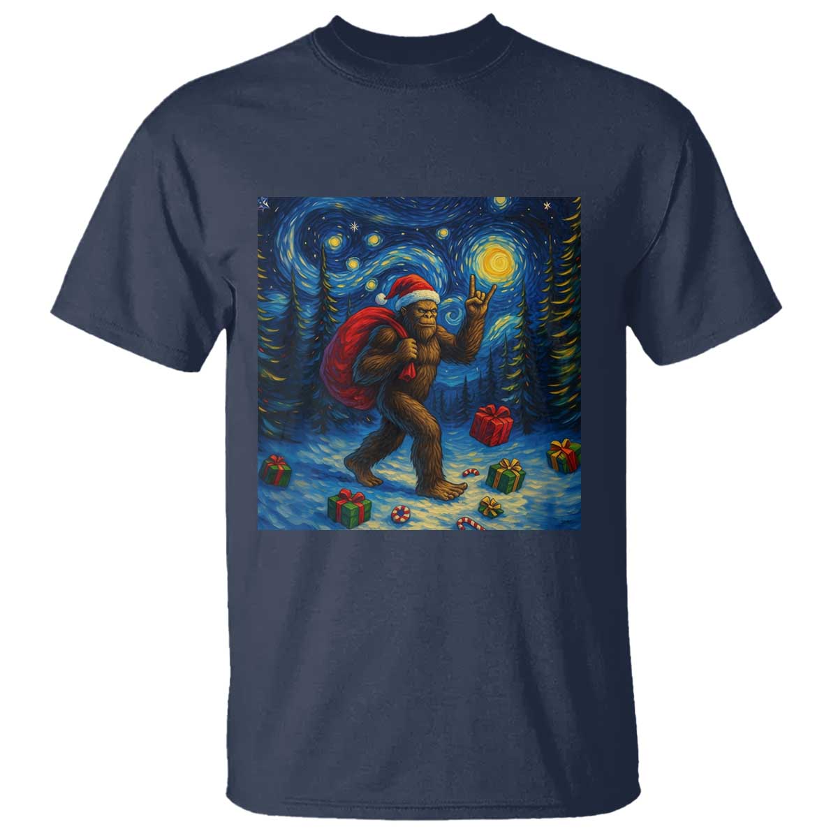 Bigfoot Christmas T Shirt Starry Night Van Gogh - Wonder Print Shop