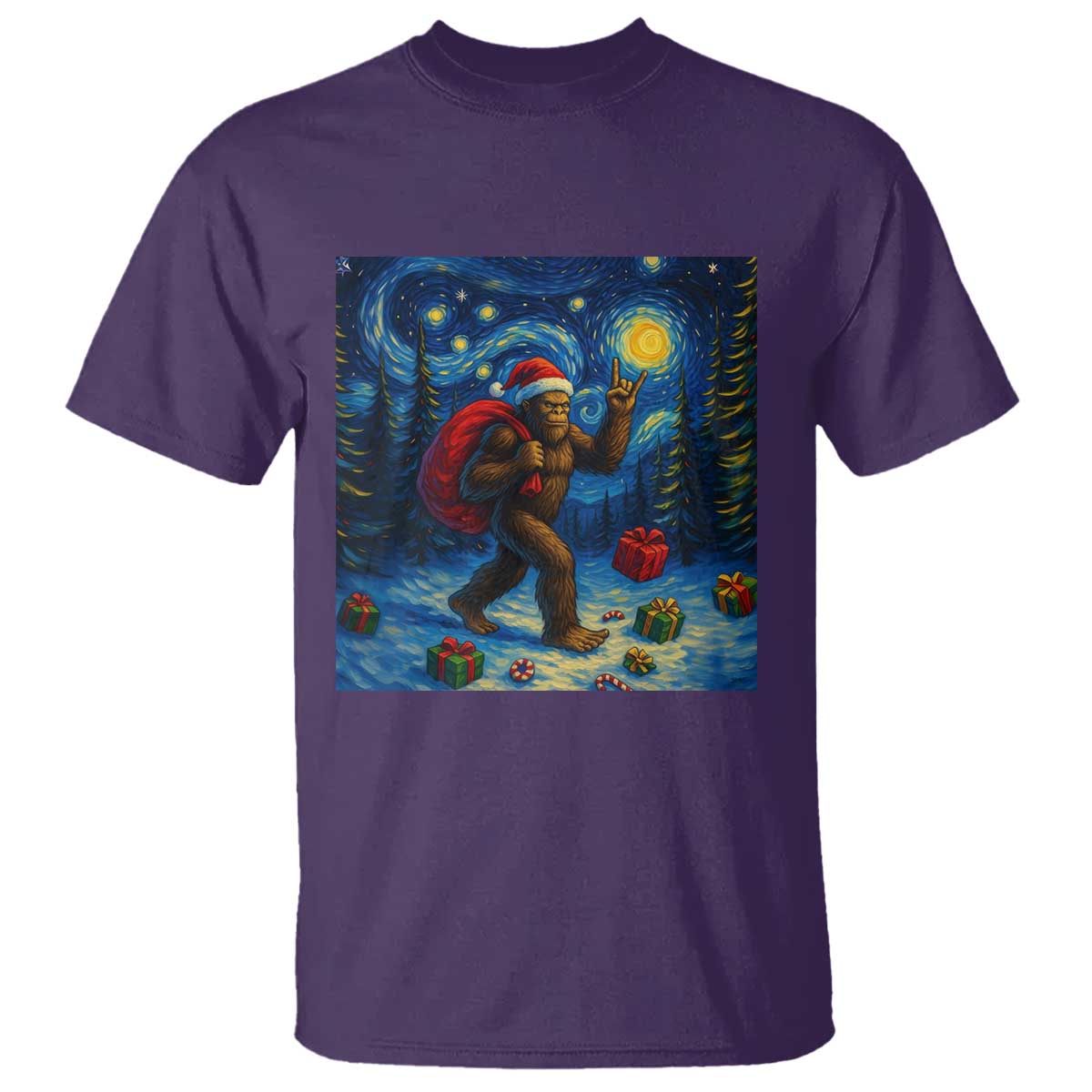 Bigfoot Christmas T Shirt Starry Night Van Gogh - Wonder Print Shop