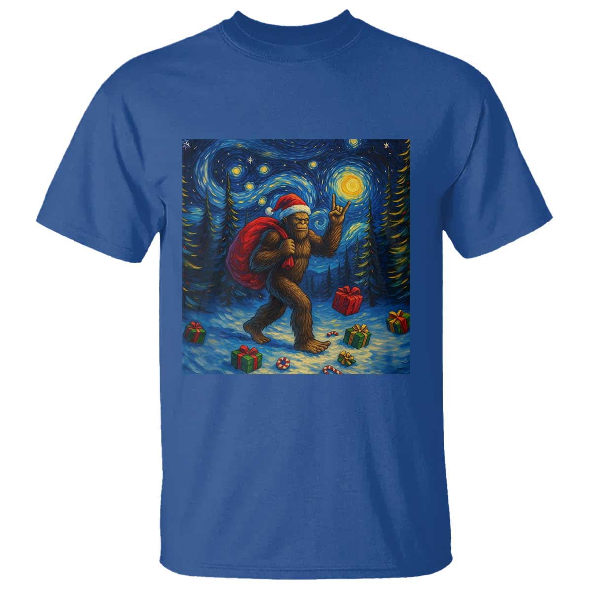 Bigfoot Christmas T Shirt Starry Night Van Gogh - Wonder Print Shop