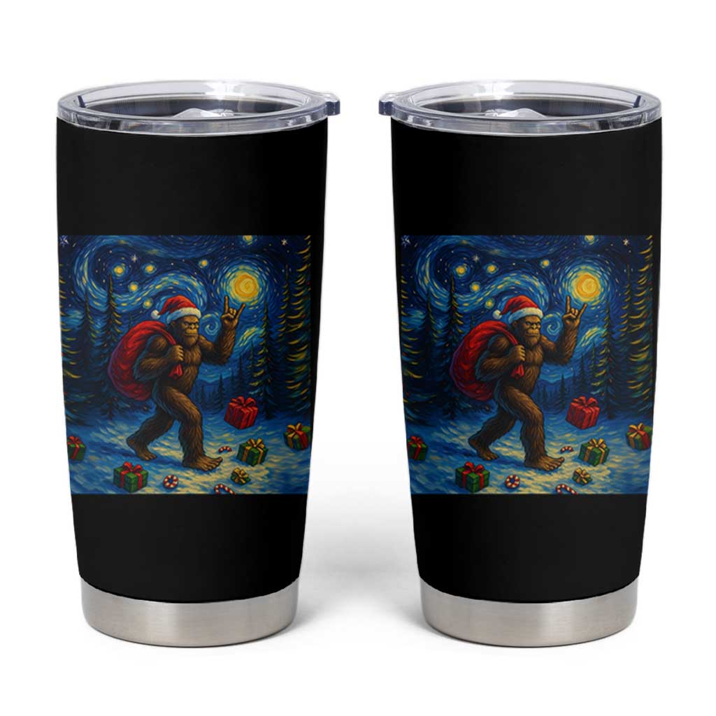 Bigfoot Christmas Tumbler Cup Starry Night Van Gogh - Wonder Print Shop