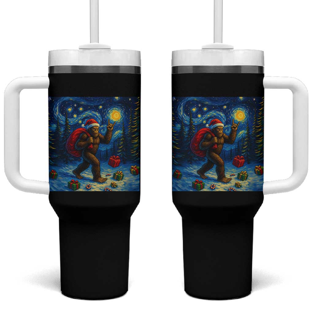 Bigfoot Christmas Tumbler With Handle Starry Night Van Gogh - Wonder Print Shop