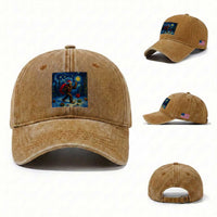 Bigfoot Christmas Washed Cotton Baseball Cap Starry Night Van Gogh