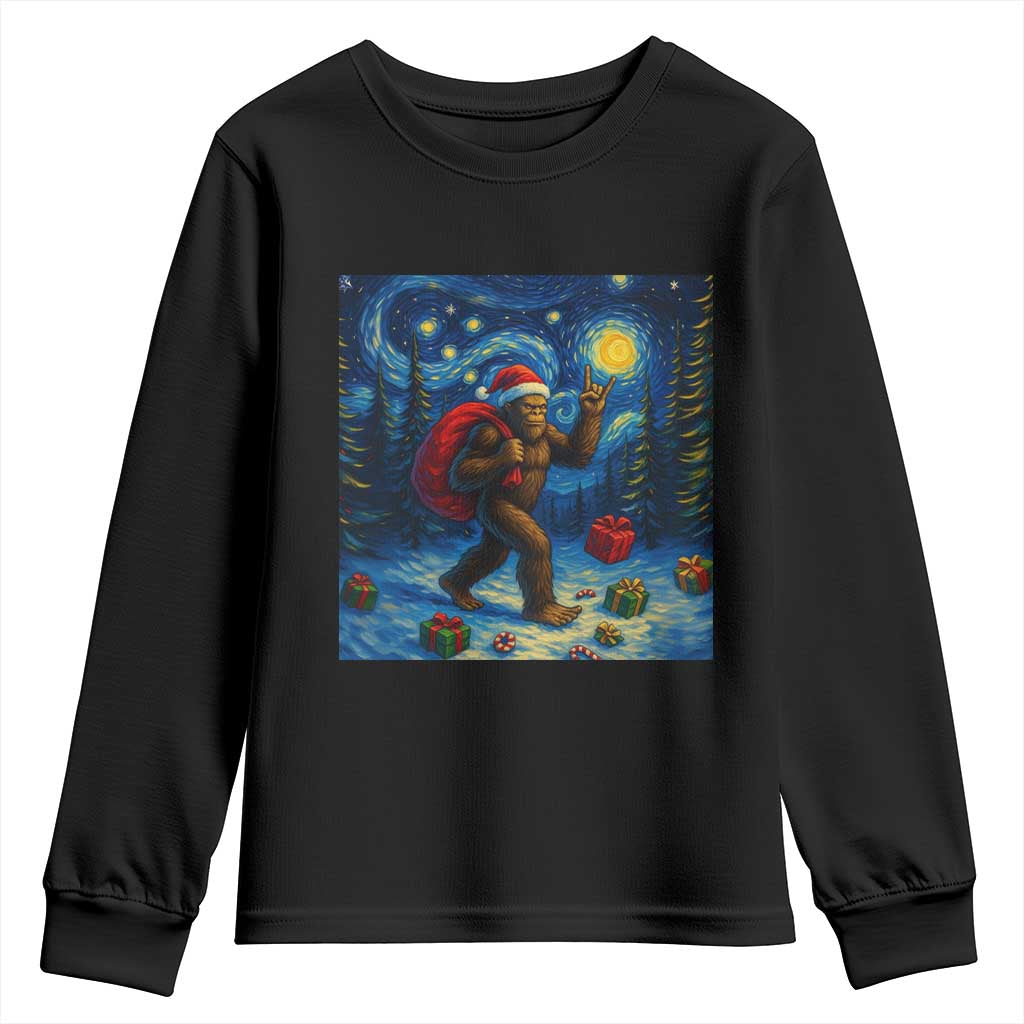 Bigfoot Christmas Youth Sweatshirt Starry Night Van Gogh - Wonder Print Shop