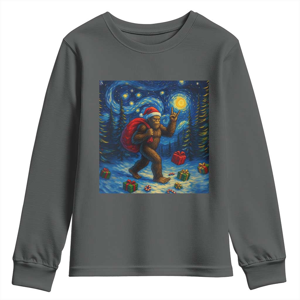 Bigfoot Christmas Youth Sweatshirt Starry Night Van Gogh - Wonder Print Shop