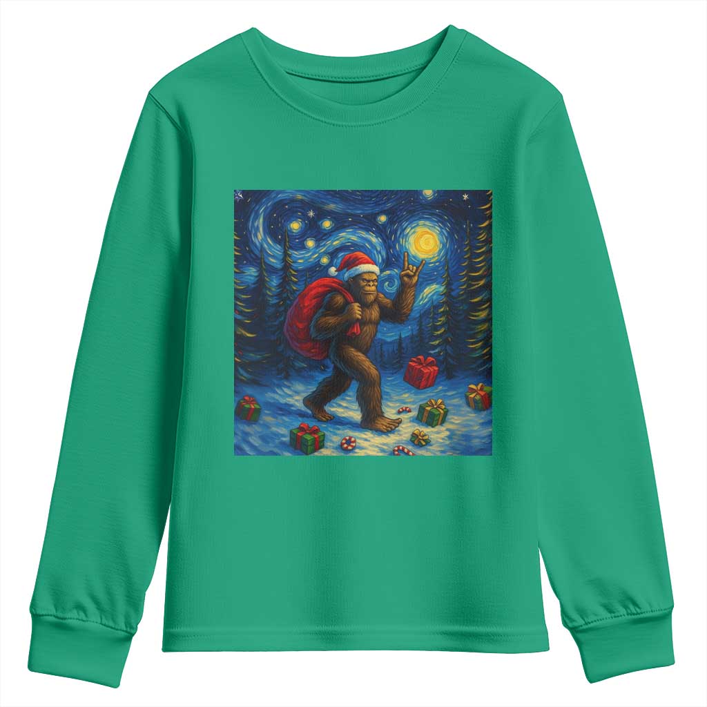 Bigfoot Christmas Youth Sweatshirt Starry Night Van Gogh - Wonder Print Shop