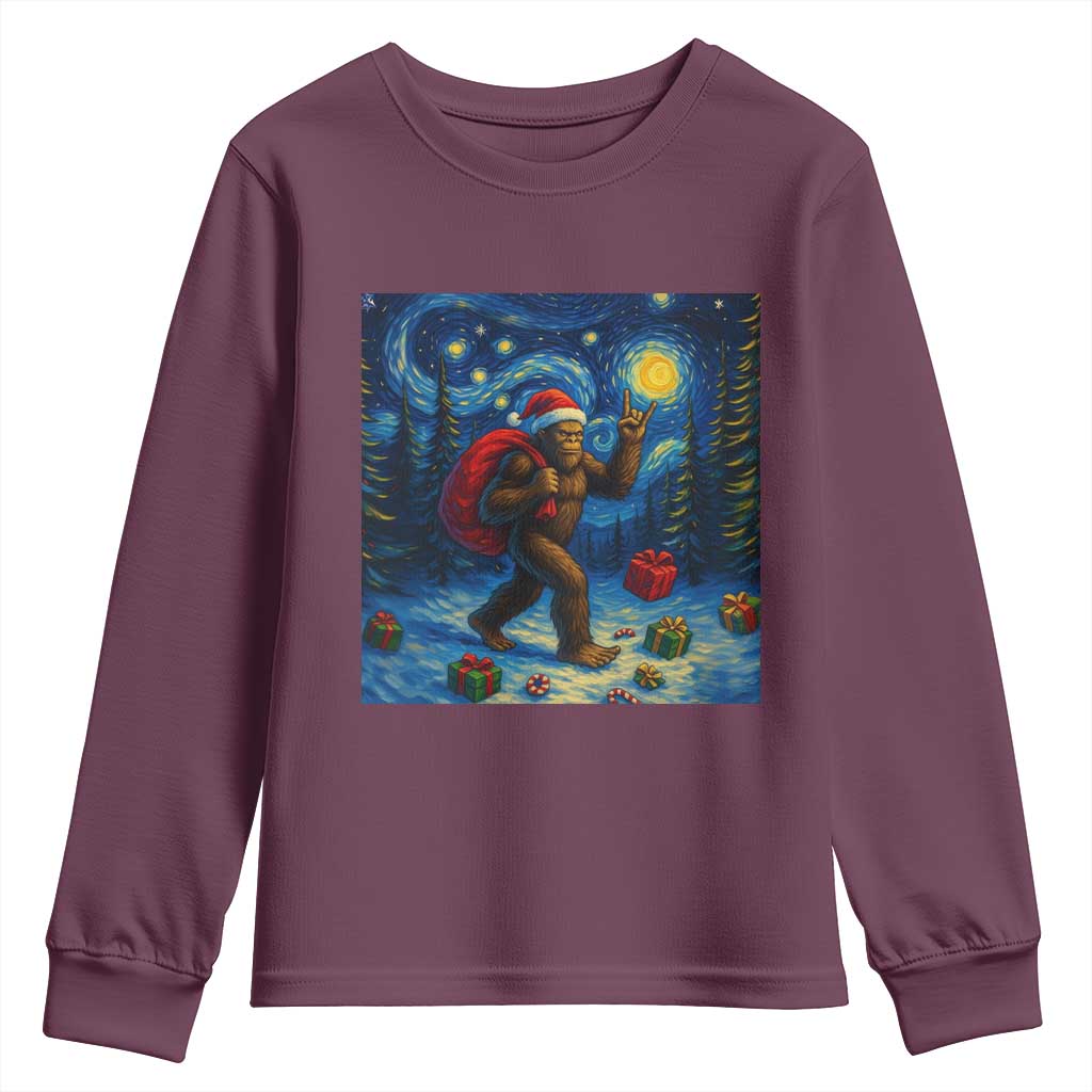 Bigfoot Christmas Youth Sweatshirt Starry Night Van Gogh - Wonder Print Shop