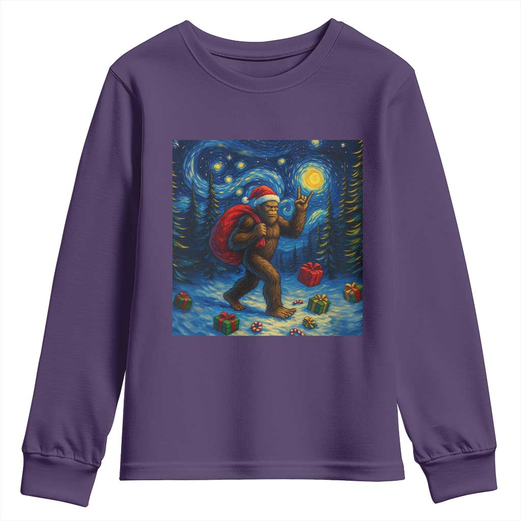 Bigfoot Christmas Youth Sweatshirt Starry Night Van Gogh - Wonder Print Shop