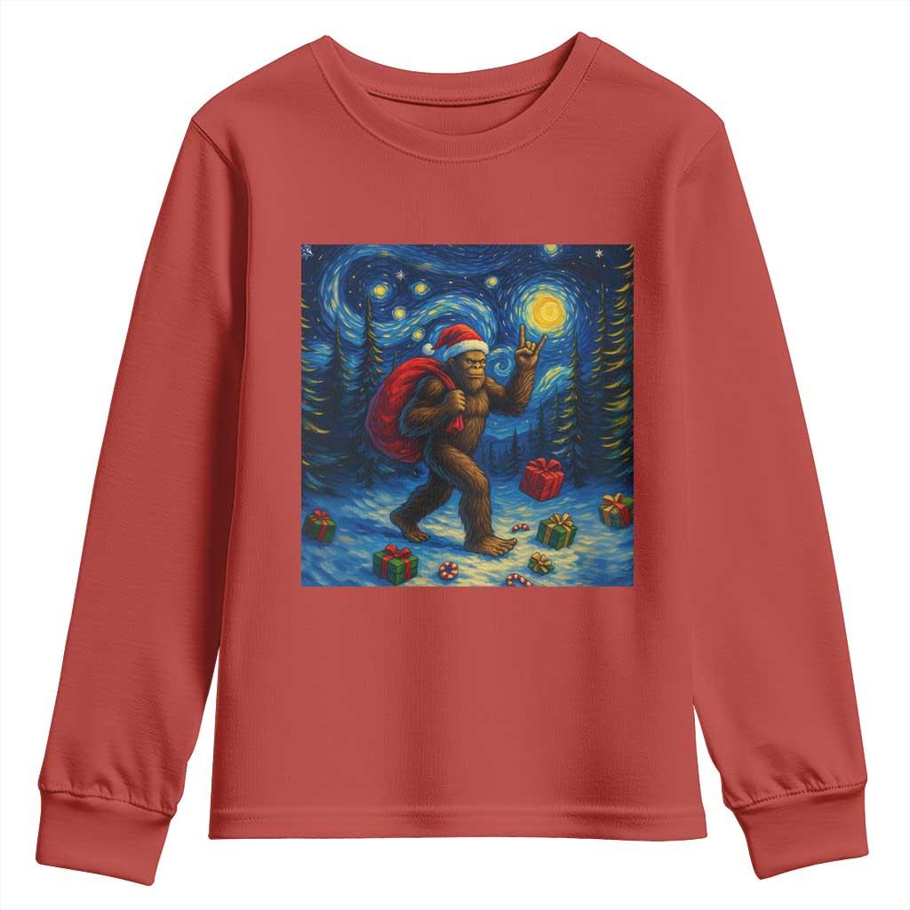 Bigfoot Christmas Youth Sweatshirt Starry Night Van Gogh - Wonder Print Shop