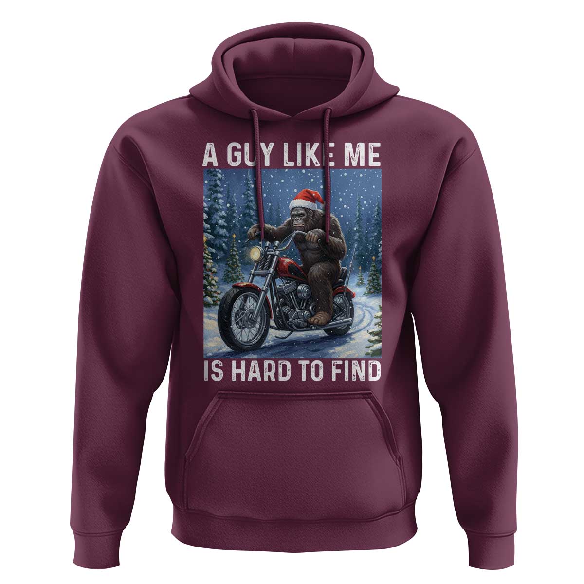 Funny Bigfoot Motorcycle Christmas Hoodie A Guy Like Me Is Hard To Forest Find - Wonder Print Shop