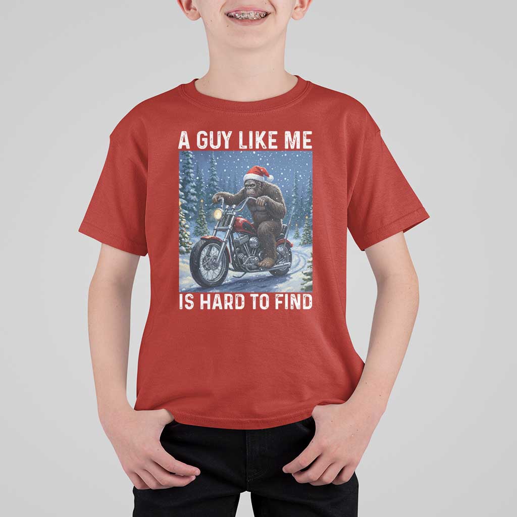 Funny Bigfoot Motorcycle Christmas T Shirt For Kid A Guy Like Me Is Hard To Forest Find - Wonder Print Shop