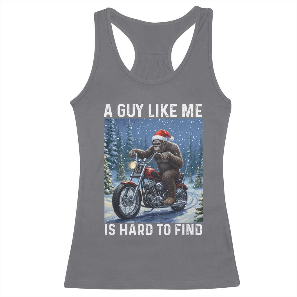 Funny Bigfoot Motorcycle Christmas Racerback Tank Top A Guy Like Me Is Hard To Forest Find - Wonder Print Shop