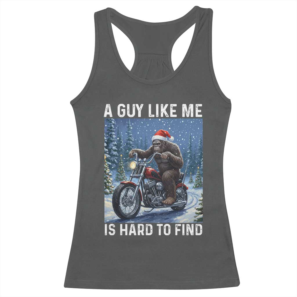 Funny Bigfoot Motorcycle Christmas Racerback Tank Top A Guy Like Me Is Hard To Forest Find - Wonder Print Shop
