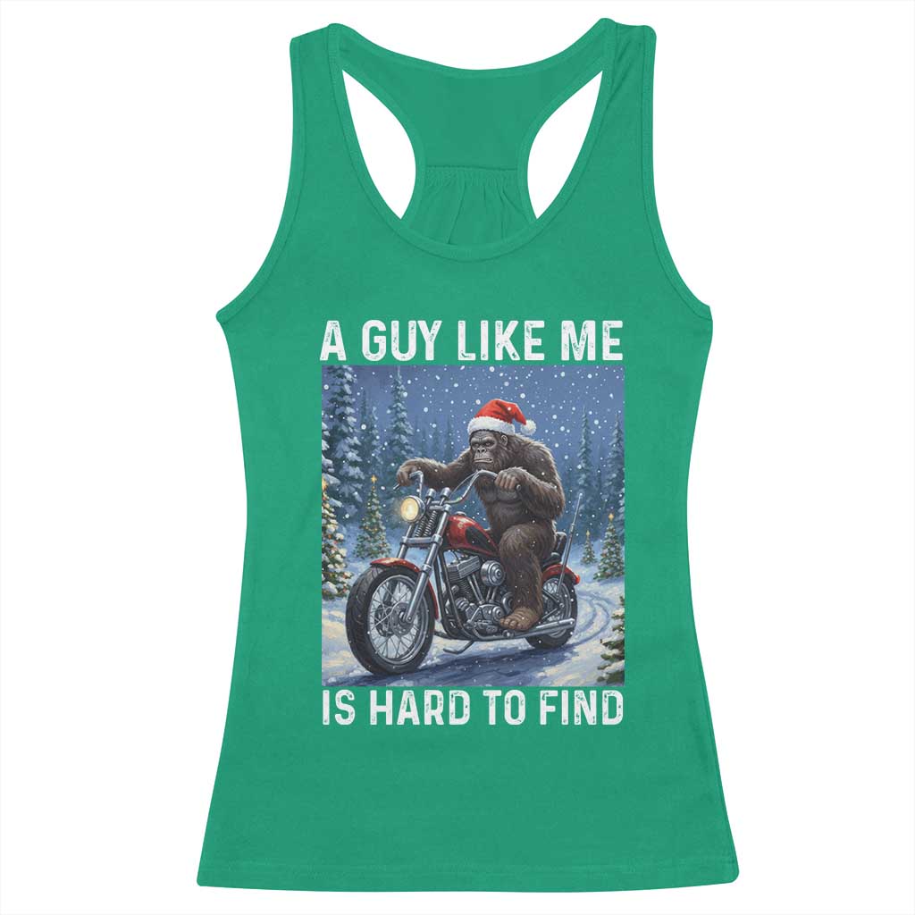 Funny Bigfoot Motorcycle Christmas Racerback Tank Top A Guy Like Me Is Hard To Forest Find - Wonder Print Shop