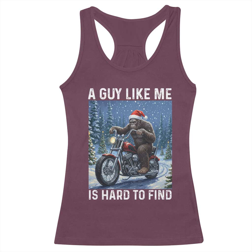 Funny Bigfoot Motorcycle Christmas Racerback Tank Top A Guy Like Me Is Hard To Forest Find - Wonder Print Shop