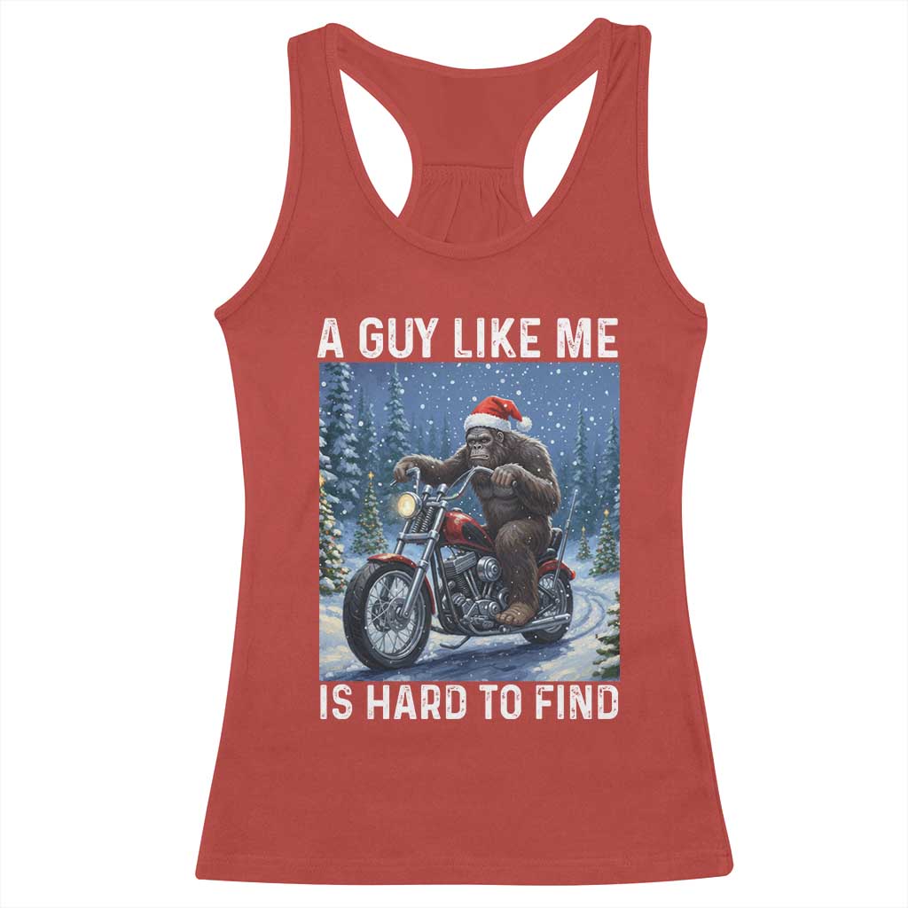 Funny Bigfoot Motorcycle Christmas Racerback Tank Top A Guy Like Me Is Hard To Forest Find - Wonder Print Shop