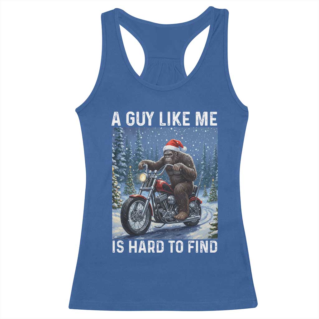 Funny Bigfoot Motorcycle Christmas Racerback Tank Top A Guy Like Me Is Hard To Forest Find - Wonder Print Shop