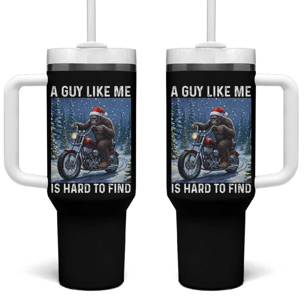 Funny Bigfoot Motorcycle Christmas Tumbler With Handle A Guy Like Me Is Hard To Forest Find - Wonder Print Shop