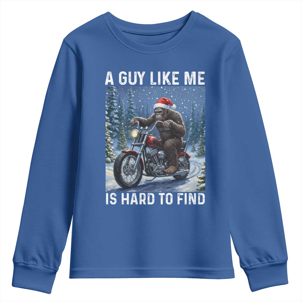 Funny Bigfoot Motorcycle Christmas Youth Sweatshirt A Guy Like Me Is Hard To Forest Find - Wonder Print Shop