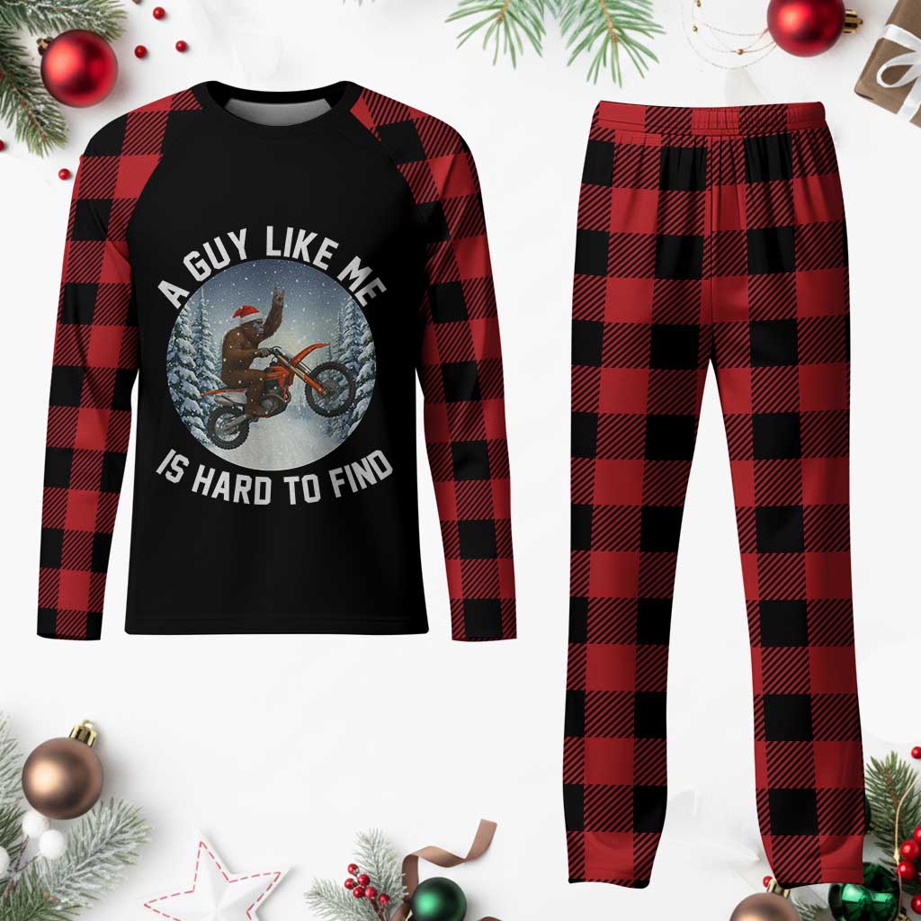 Funny Bigfoot Motorcycle Christmas Plaid Pajama Set Sasquatch Rock On Hand Xmas - Wonder Print Shop