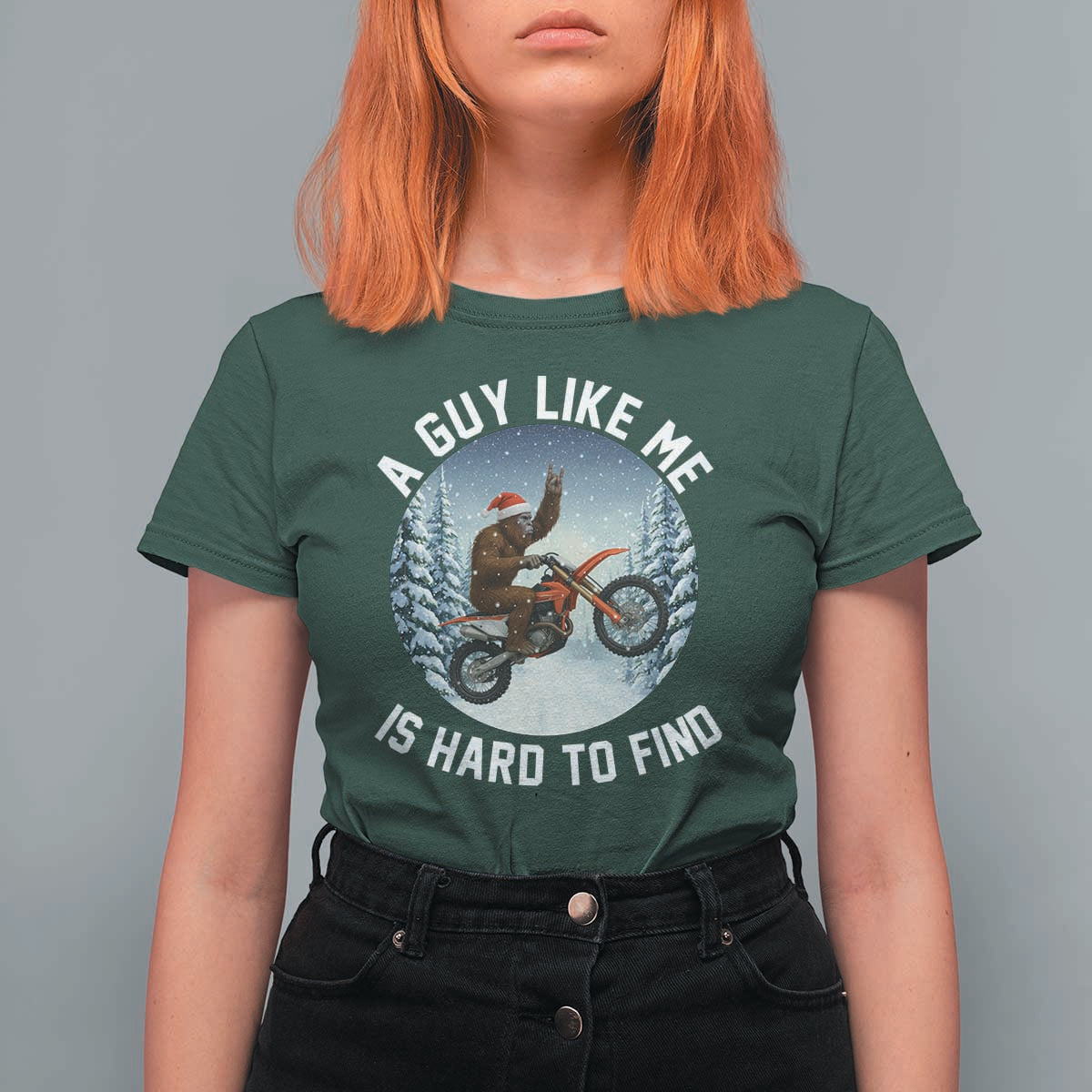 Funny Bigfoot Motorcycle Christmas T Shirt For Women Sasquatch Rock On Hand Xmas - Wonder Print Shop