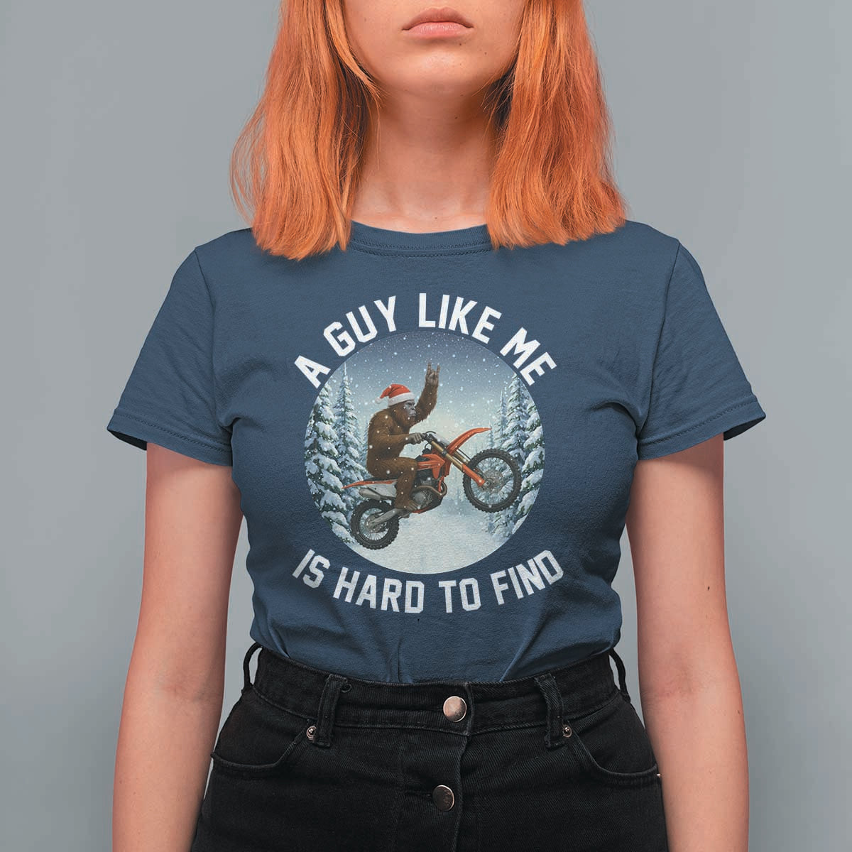 Funny Bigfoot Motorcycle Christmas T Shirt For Women Sasquatch Rock On Hand Xmas - Wonder Print Shop