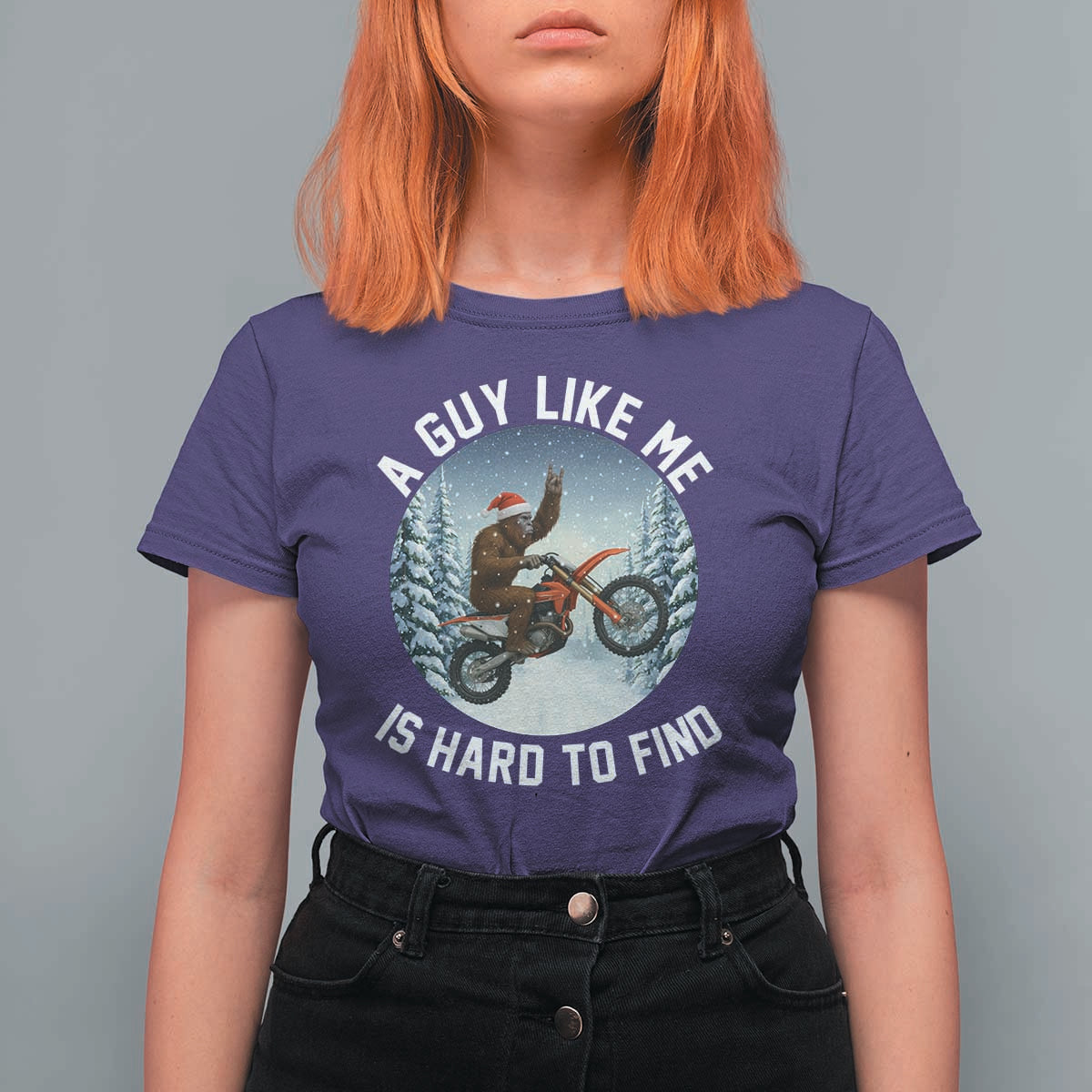 Funny Bigfoot Motorcycle Christmas T Shirt For Women Sasquatch Rock On Hand Xmas - Wonder Print Shop