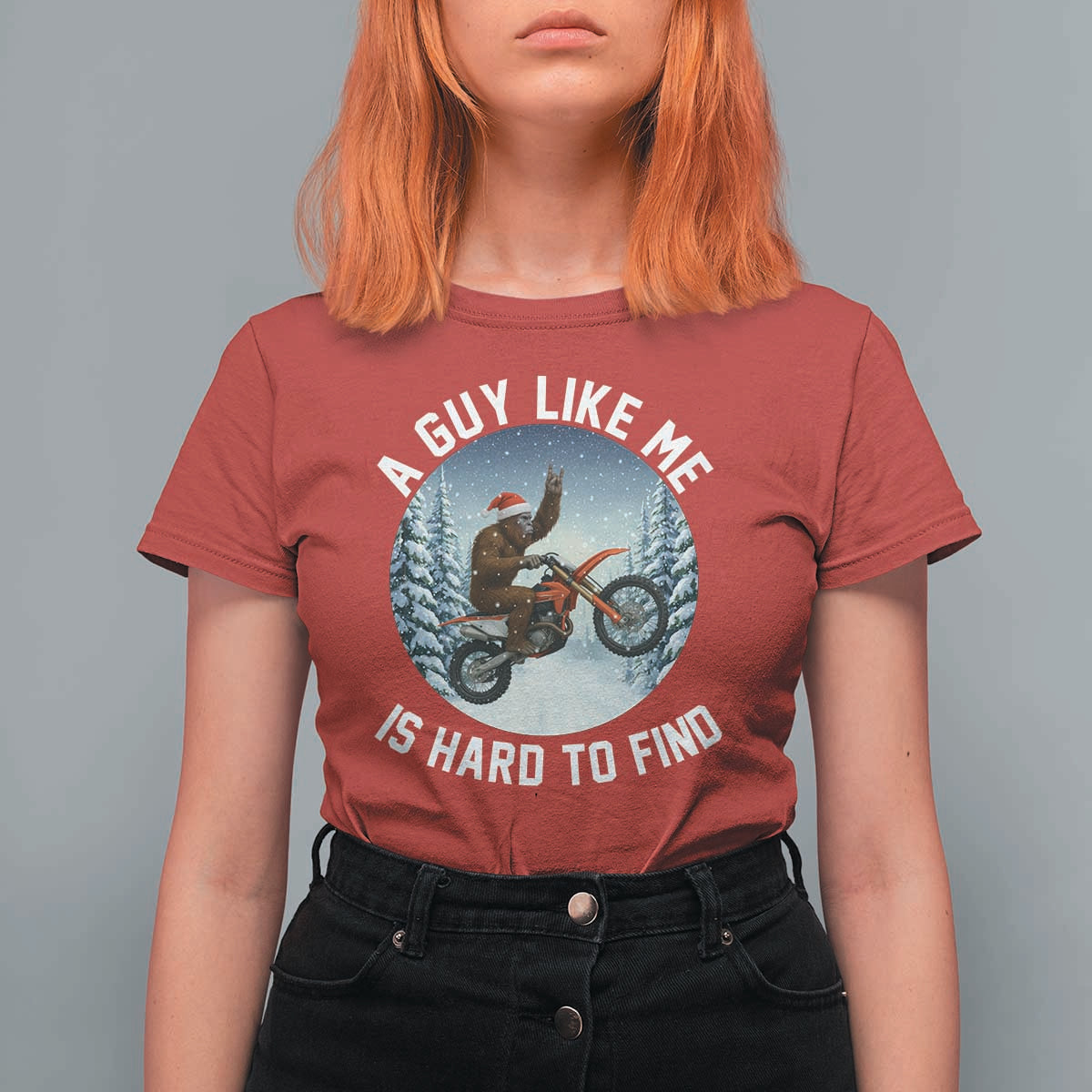 Funny Bigfoot Motorcycle Christmas T Shirt For Women Sasquatch Rock On Hand Xmas - Wonder Print Shop