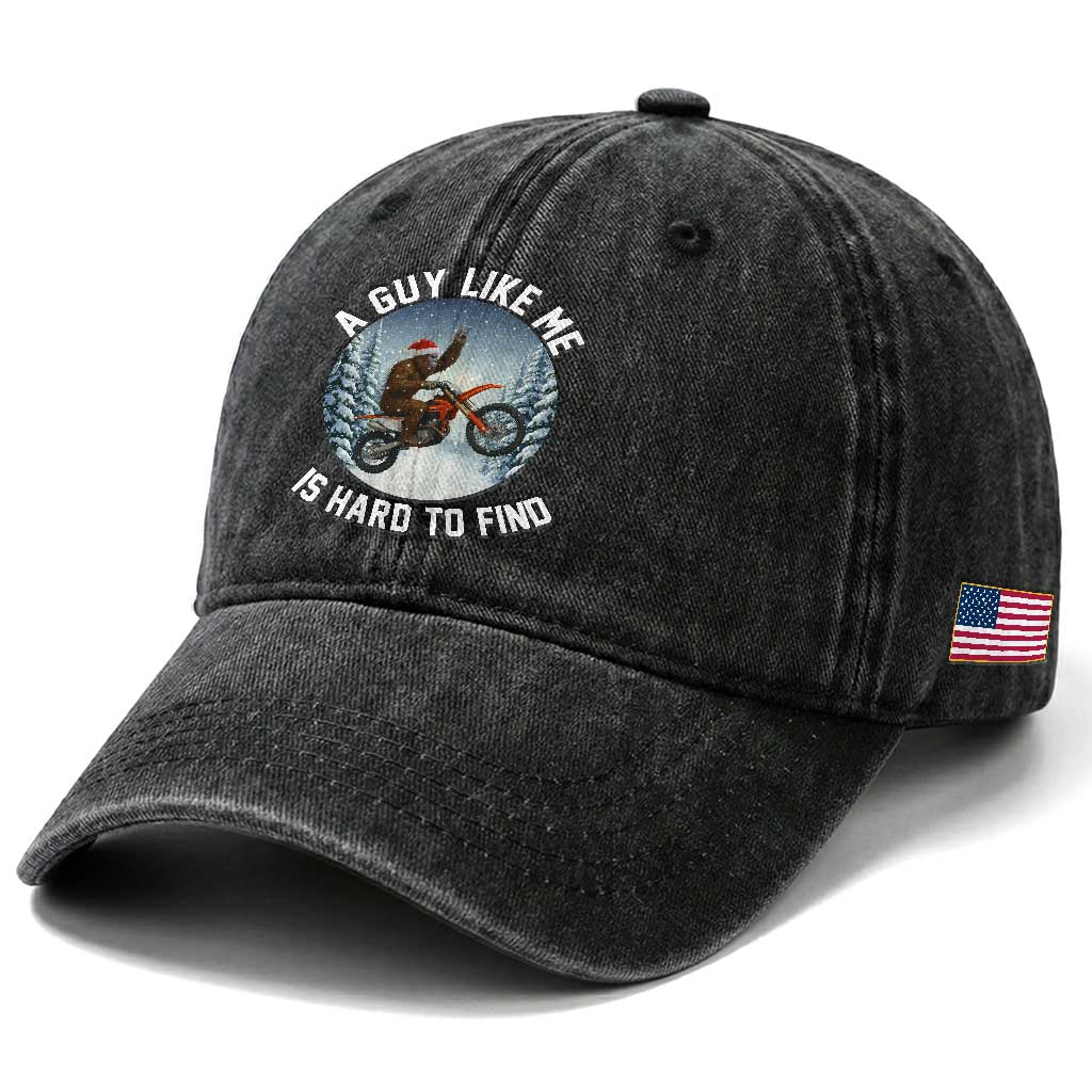 Funny Bigfoot Motorcycle Christmas Washed Cotton Baseball Cap Sasquatch Rock On Hand Xmas