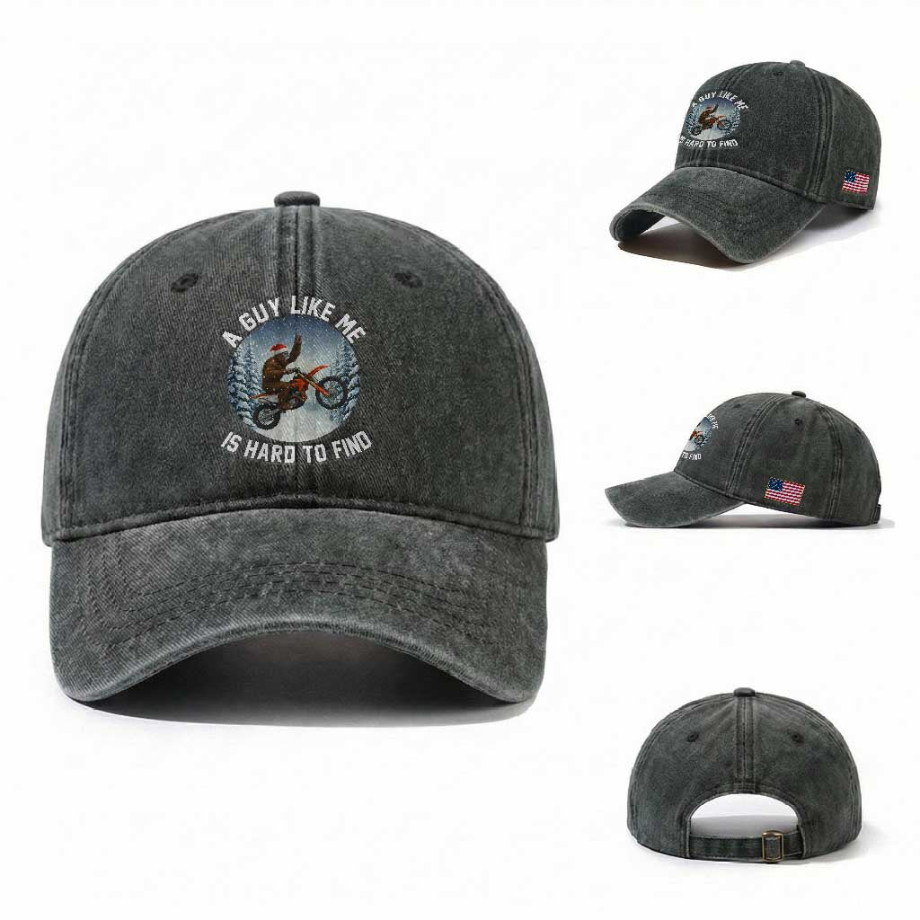 Funny Bigfoot Motorcycle Christmas Washed Cotton Baseball Cap Sasquatch Rock On Hand Xmas
