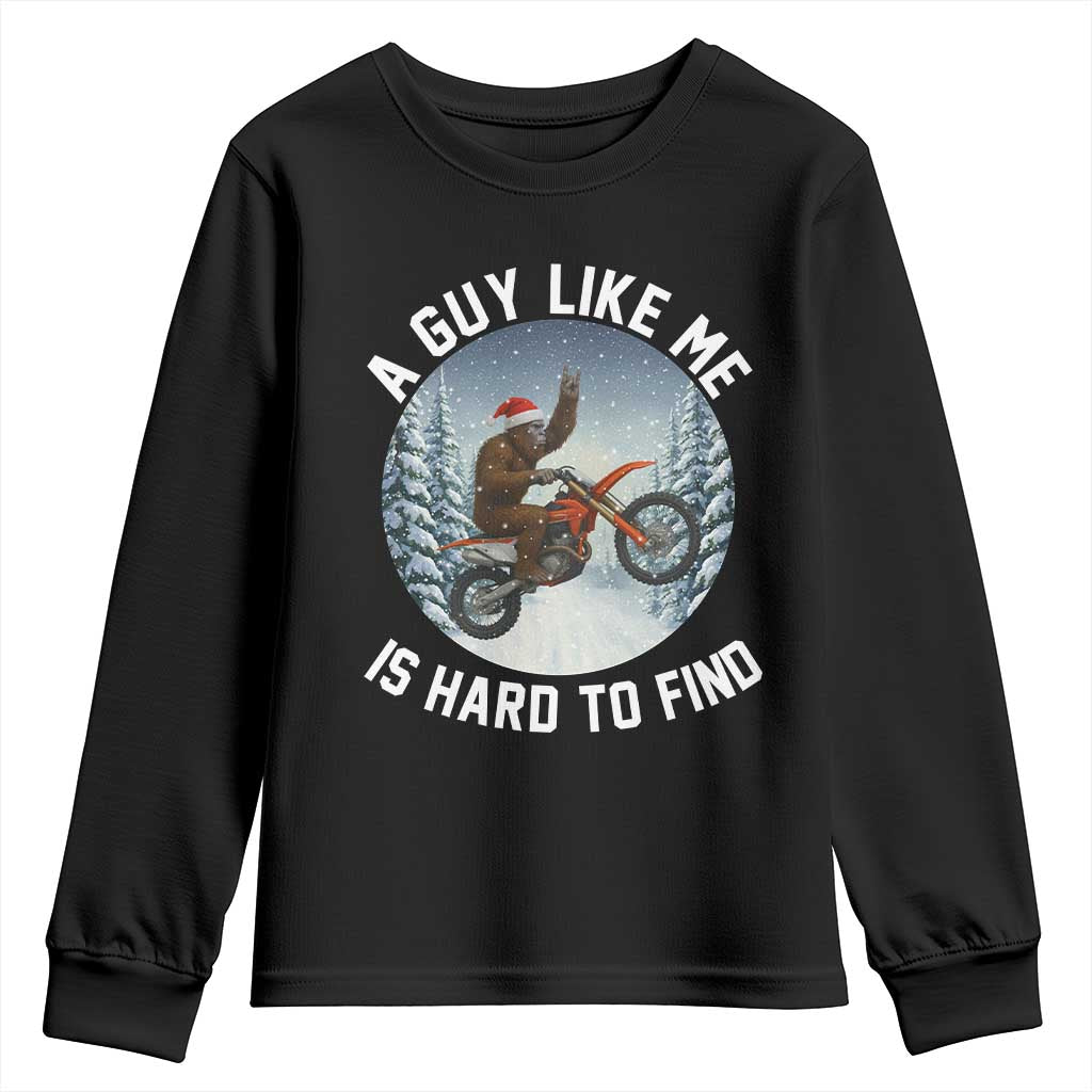 Funny Bigfoot Motorcycle Christmas Youth Sweatshirt Sasquatch Rock On Hand Xmas - Wonder Print Shop