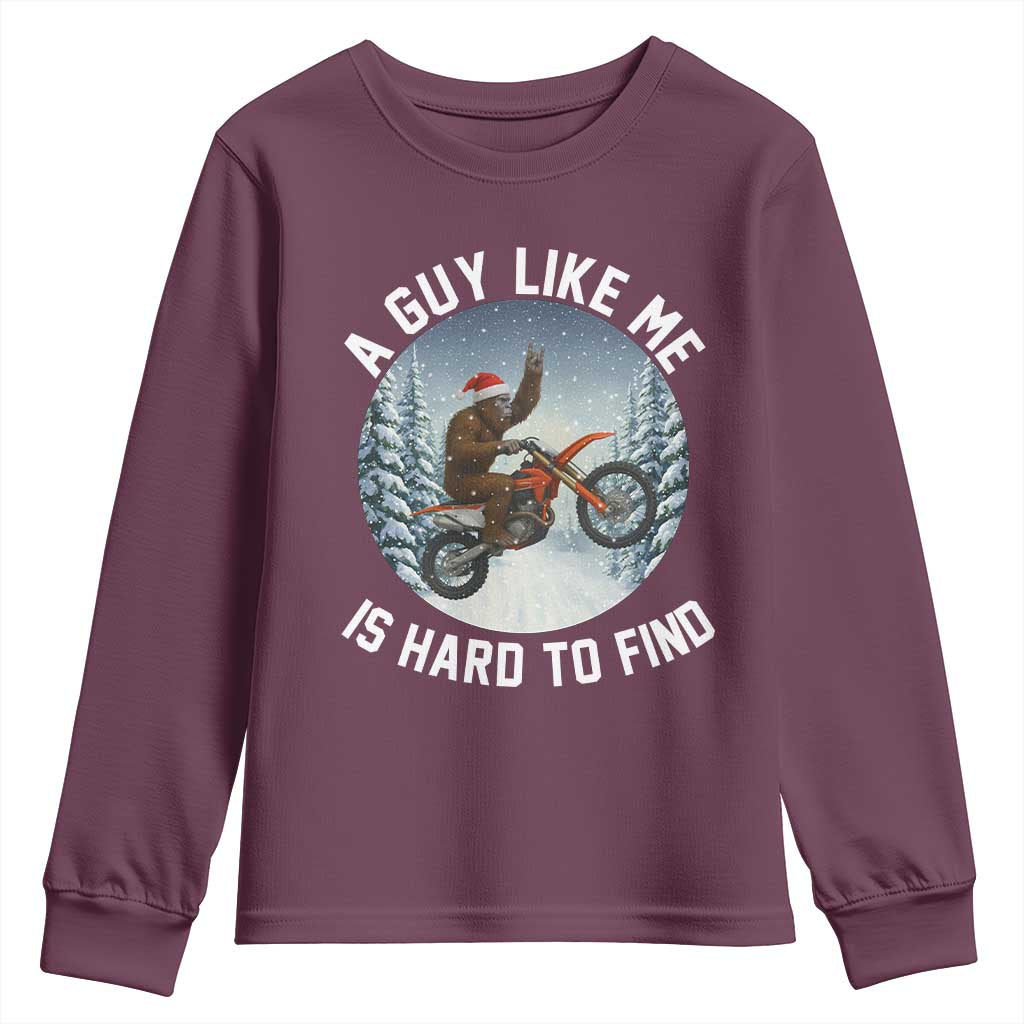 Funny Bigfoot Motorcycle Christmas Youth Sweatshirt Sasquatch Rock On Hand Xmas - Wonder Print Shop