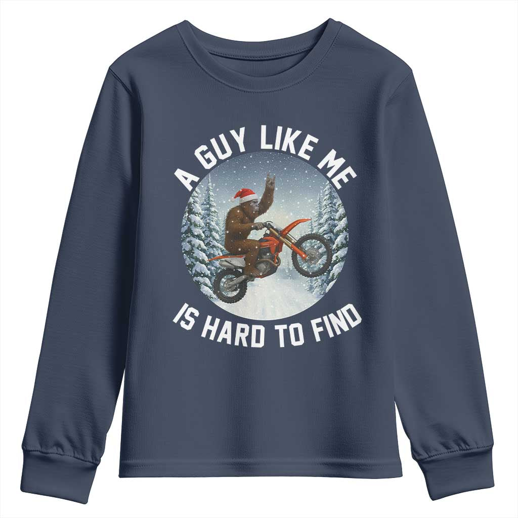 Funny Bigfoot Motorcycle Christmas Youth Sweatshirt Sasquatch Rock On Hand Xmas - Wonder Print Shop