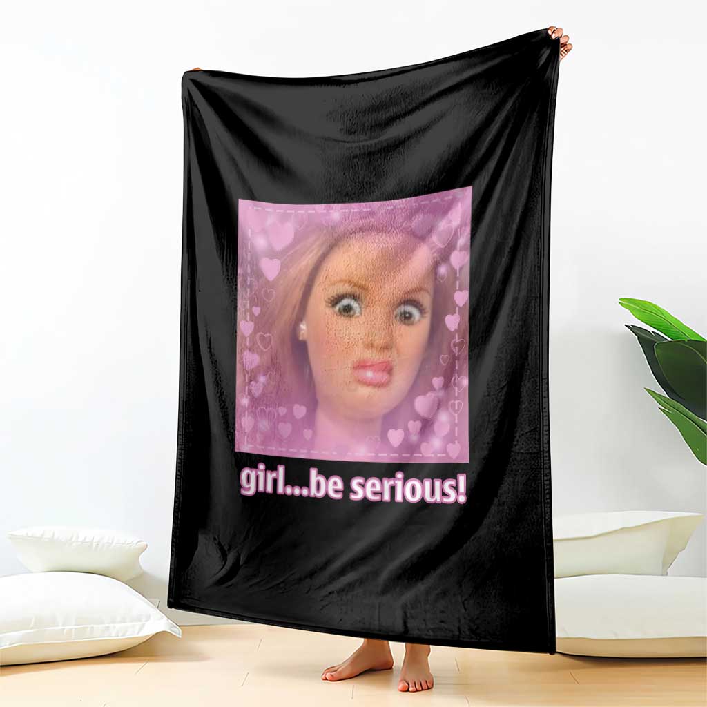 Funny Doll Face Meme Throw Blanket Girl Be Serious - Wonder Print Shop