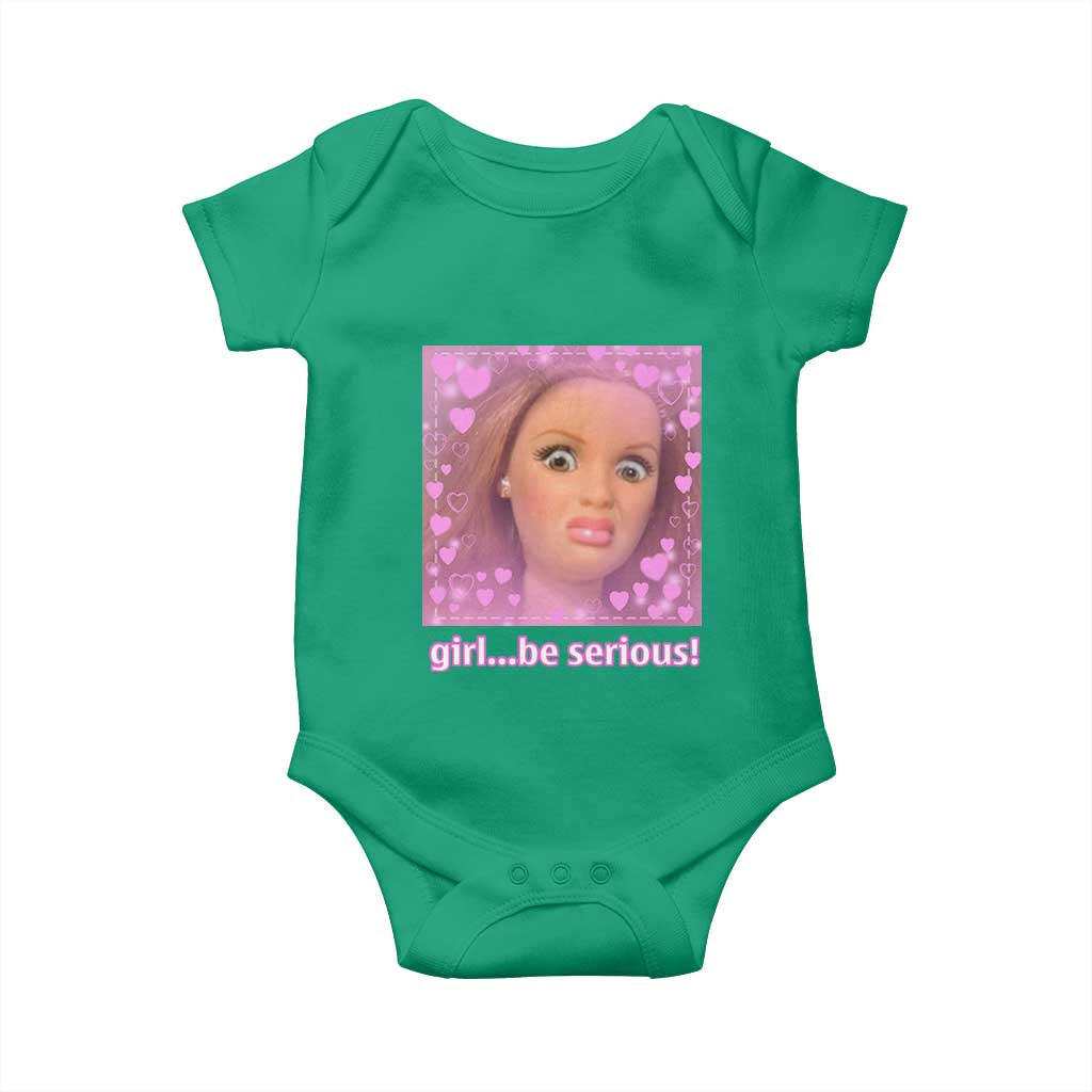 Funny Doll Face Meme Baby Onesie Girl Be Serious - Wonder Print Shop