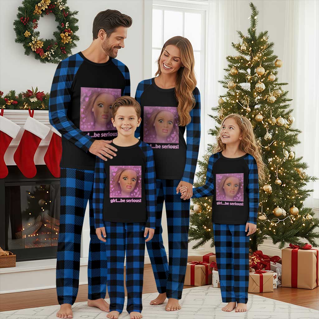 Funny Doll Face Meme Plaid Pajama Set Girl Be Serious - Wonder Print Shop