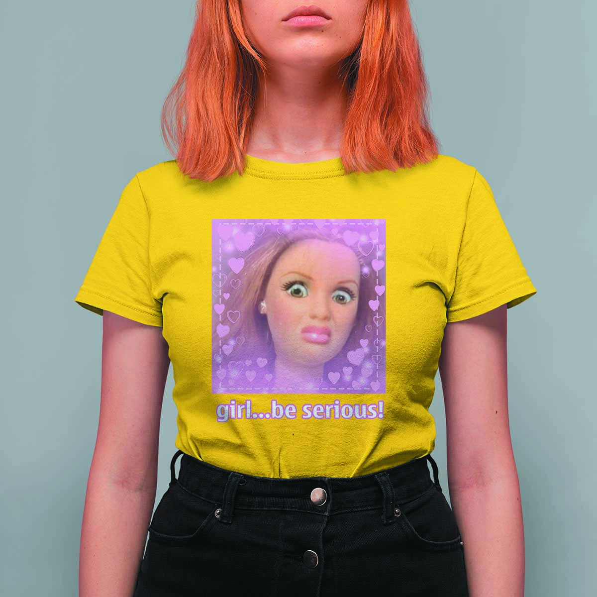 Funny Doll Face Meme T Shirt For Women Girl Be Serious - Wonder Print Shop