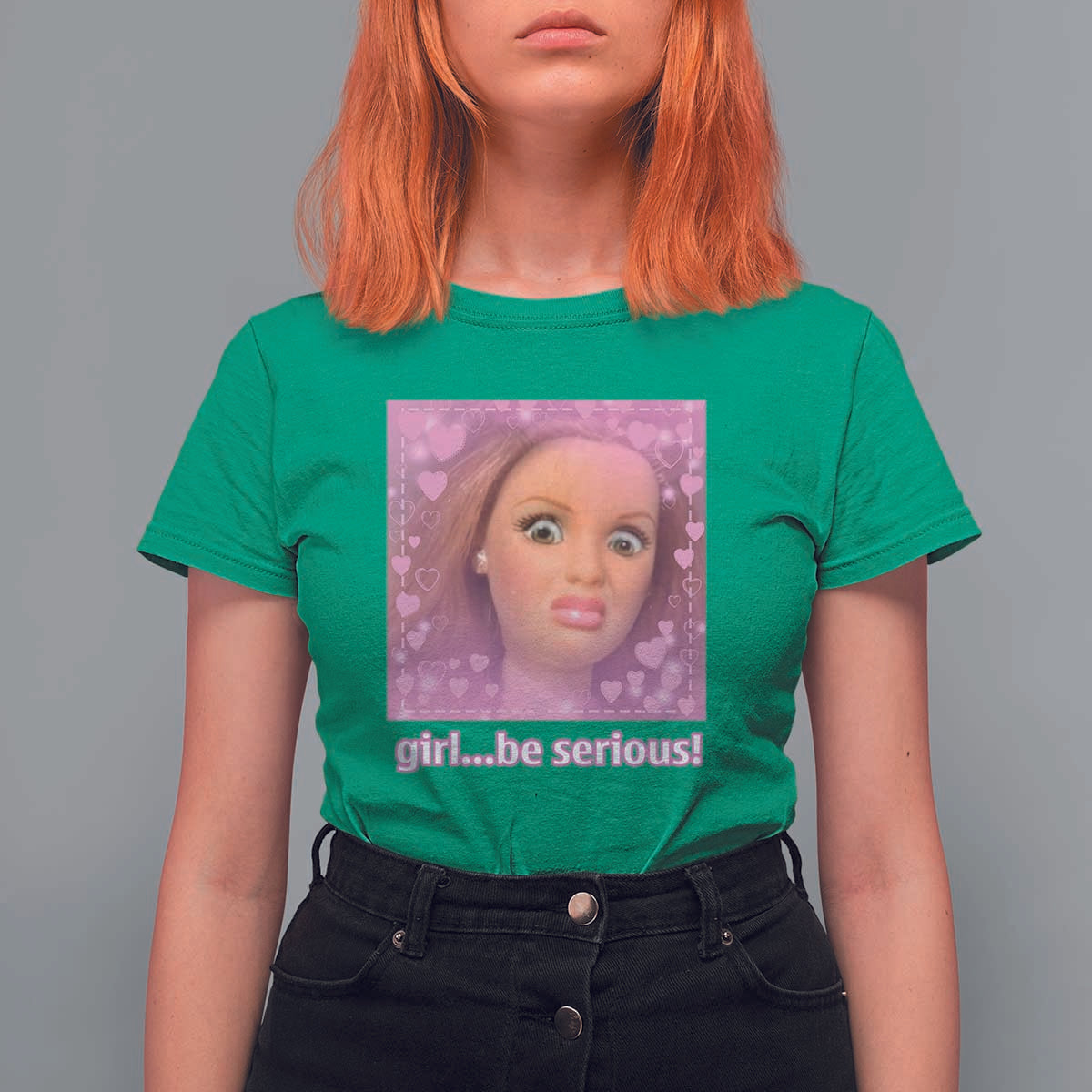Funny Doll Face Meme T Shirt For Women Girl Be Serious - Wonder Print Shop