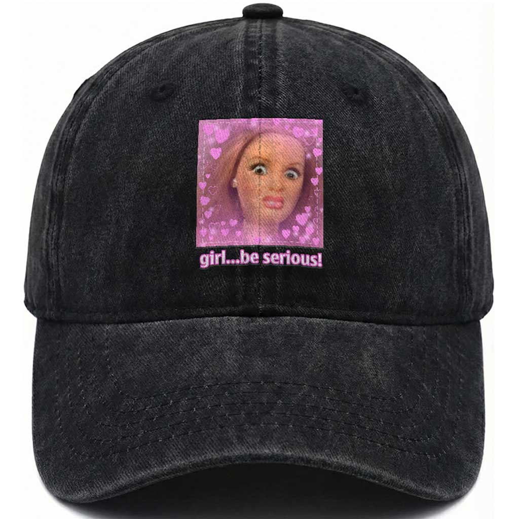 Funny Doll Face Meme Washed Cotton Baseball Cap Girl Be Serious