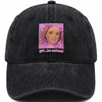 Funny Doll Face Meme Washed Cotton Baseball Cap Girl Be Serious
