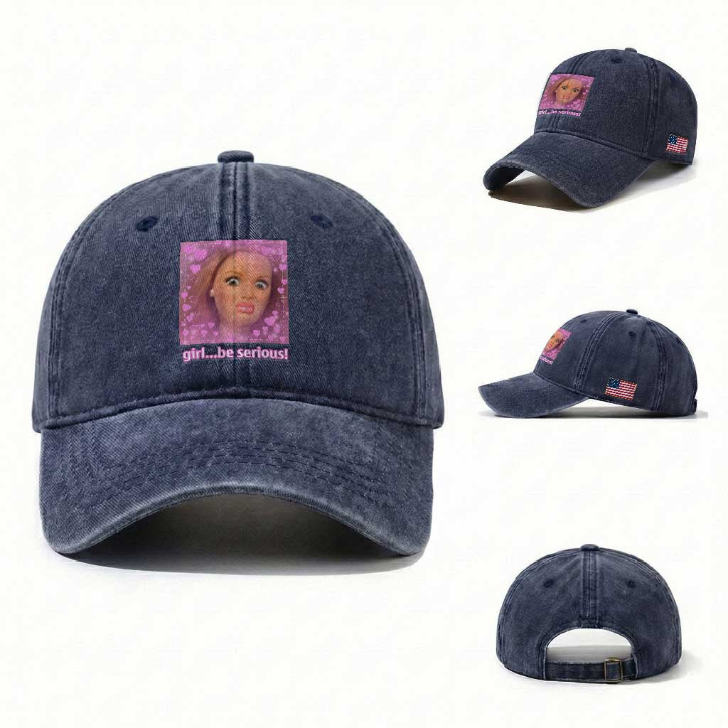 Funny Doll Face Meme Washed Cotton Baseball Cap Girl Be Serious