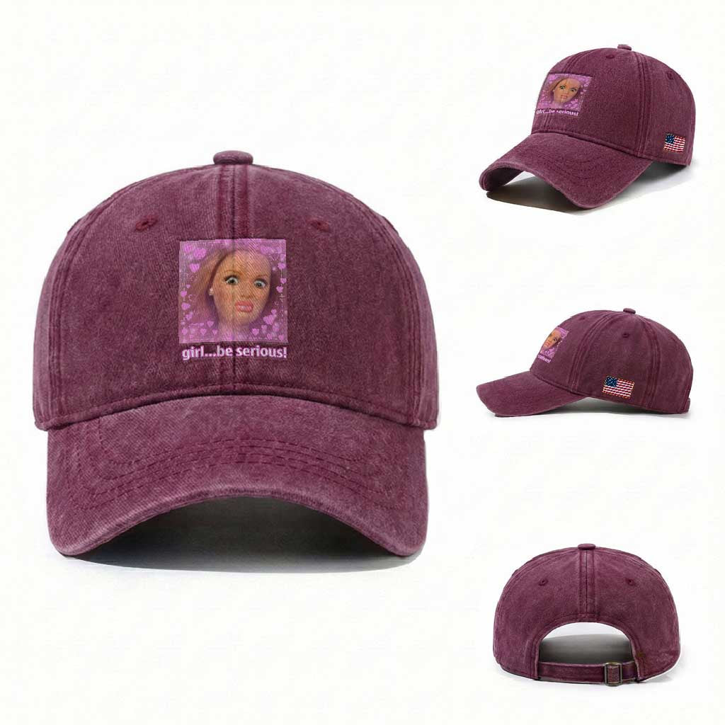 Funny Doll Face Meme Washed Cotton Baseball Cap Girl Be Serious