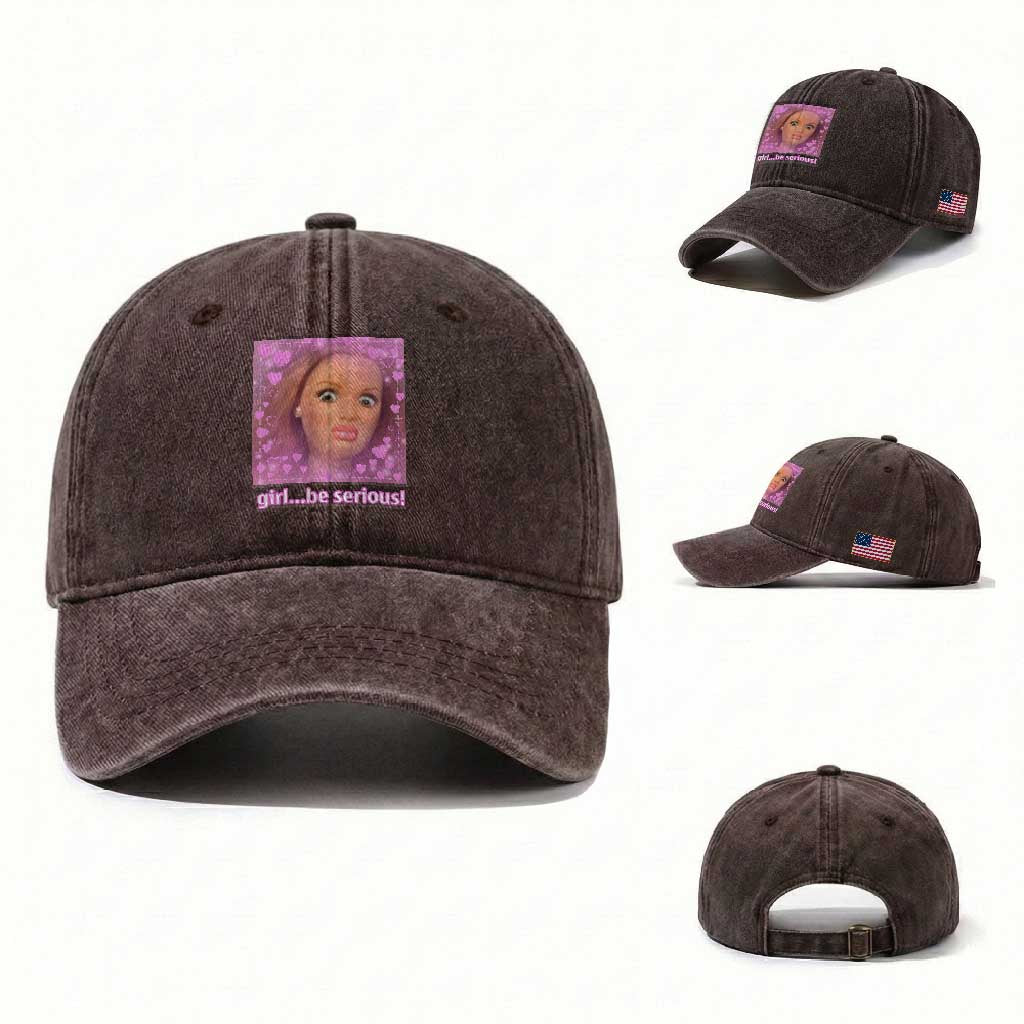 Funny Doll Face Meme Washed Cotton Baseball Cap Girl Be Serious