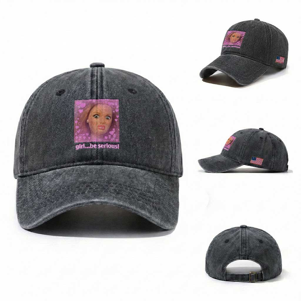 Funny Doll Face Meme Washed Cotton Baseball Cap Girl Be Serious