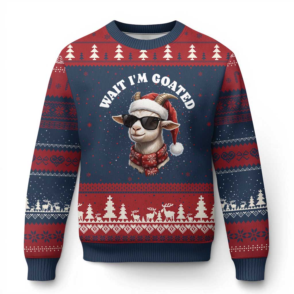 Funny Reindeer Xmas Ugly Christmas Sweater Wait I Am Goated - Wonder Print Shop