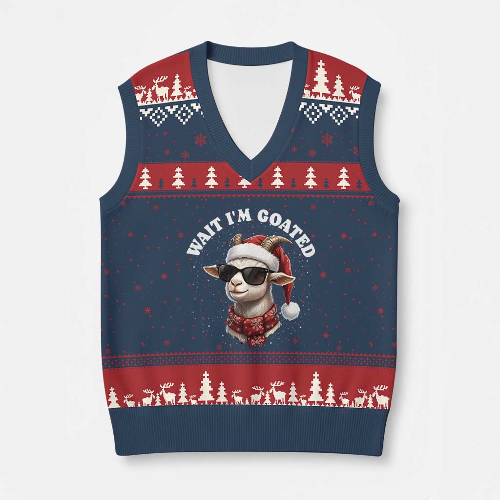 Funny Reindeer Xmas V-Neck Knit Sweater Vest Wait I Am Goated - Wonder Print Shop
